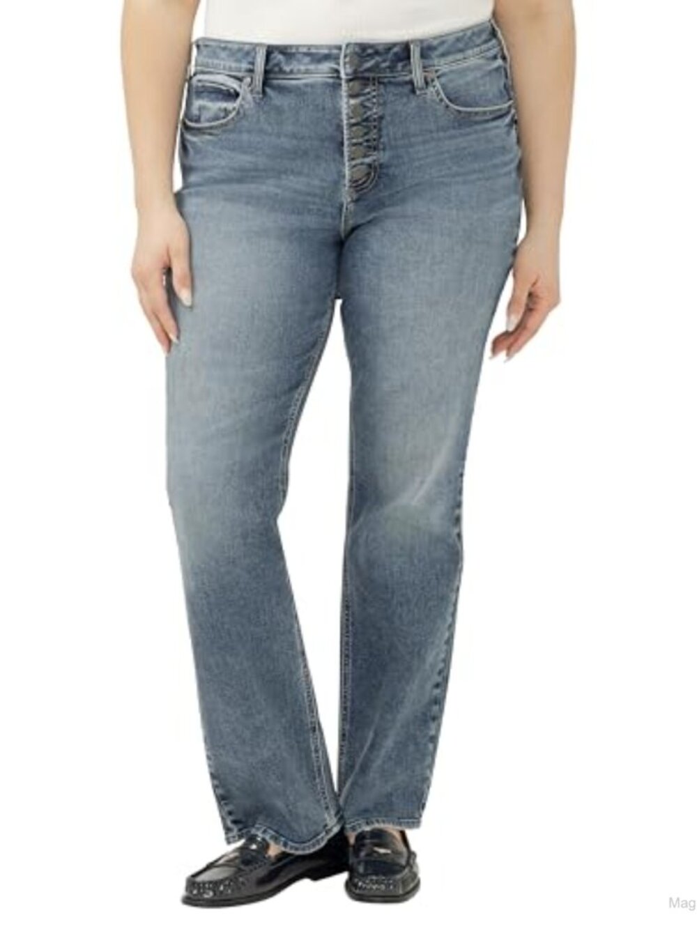 Plus Size High Rise Slim Bootcut Jeans Stretch Denim